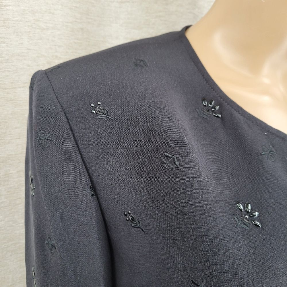 Preston & York Silk Black Embellished Women's Blazer Zipper Jacket - Picture 2 of 12